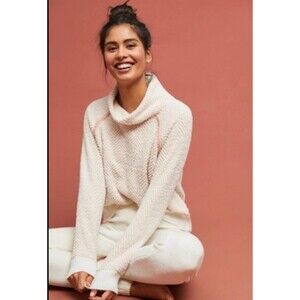 ANTHROPOLOGIE Saturday Sunday XL Cowl Neck Sweater Textured Chevron Cream Pink